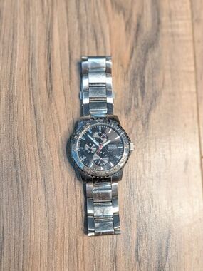GUESS Stainless Steel Chronograph Watch Silver Black Dial Men’s